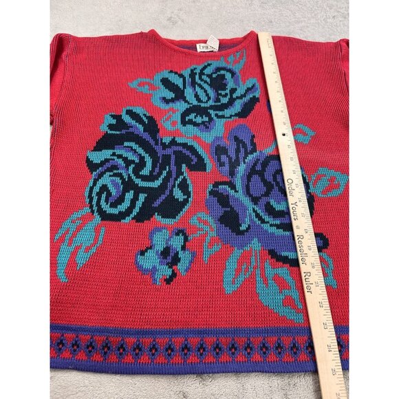 Vintage Erika womens L Floral Embroidered Knit Sweater Granny Core Boho Cottage - Picture 5 of 11